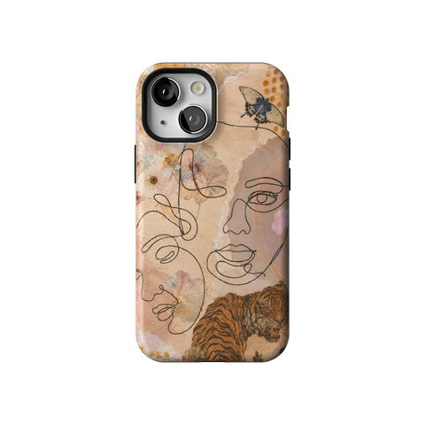 Line Art Faces Collage Tough Phone Case for iPhone 13 Mini