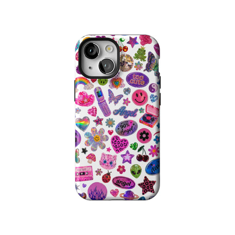 White Y2K Stickers Print Tough Phone Case for iPhone 13 Mini