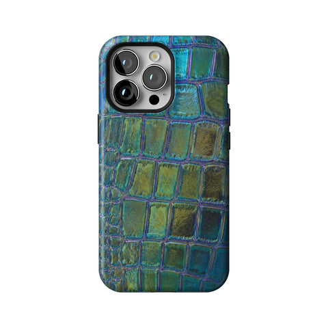 Teal Crocodile Print Tough Phone Case for iPhone 13 Pro