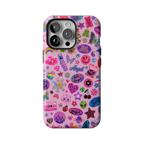 Baby Pink Y2K Stickers Print Tough Phone Case for iPhone 13 Pro