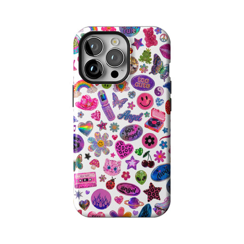White Y2K Stickers Print Tough Phone Case for iPhone 13 Pro