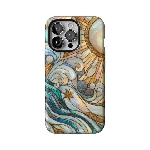 Waves & Sun Rays Stained Glass Illusion Print Tough Phone Case for iPhone 13 Pro