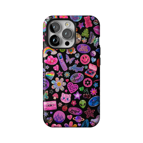 Black Y2K Stickers Print Tough Phone Case for iPhone 13 Pro
