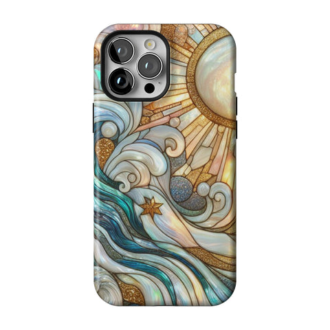 Waves & Sun Rays Stained Glass Illusion Print Tough Phone Case for iPhone 13 Pro Max