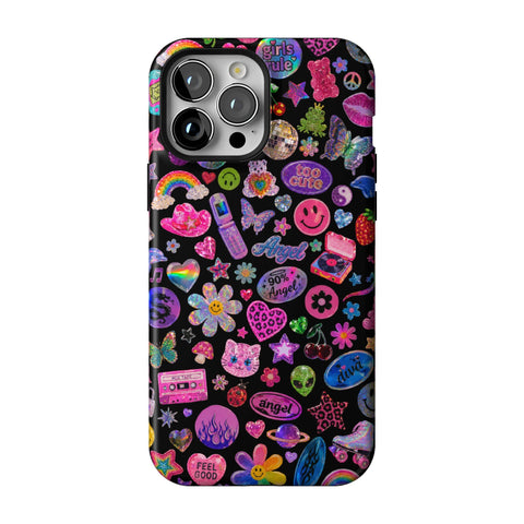 Black Y2K Stickers Print Tough Phone Case for iPhone 13 Pro Max