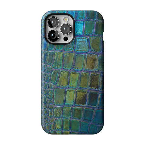 Teal Crocodile Print Tough Phone Case for iPhone 13 Pro Max