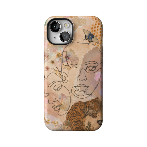 Line Art Faces Collage Tough Phone Case for iPhone 14