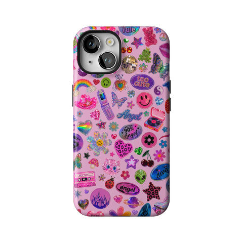 Baby Pink Y2K Stickers Print Tough Phone Case for iPhone 14