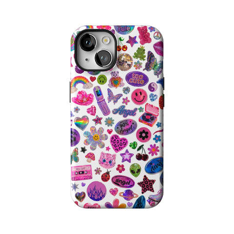 White Y2K Stickers Print Tough Phone Case for iPhone 14