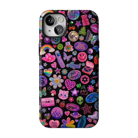Black Y2K Stickers Print Tough Phone Case for iPhone 14 Plus