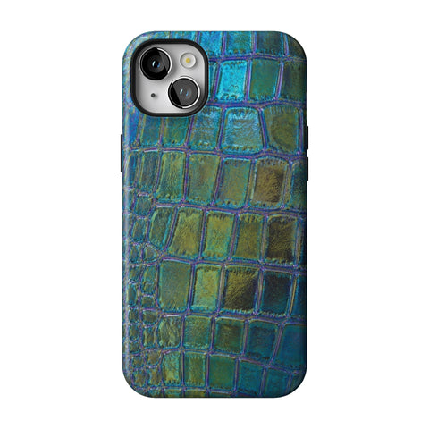 Teal Crocodile Print Tough Phone Case for iPhone 14 Plus