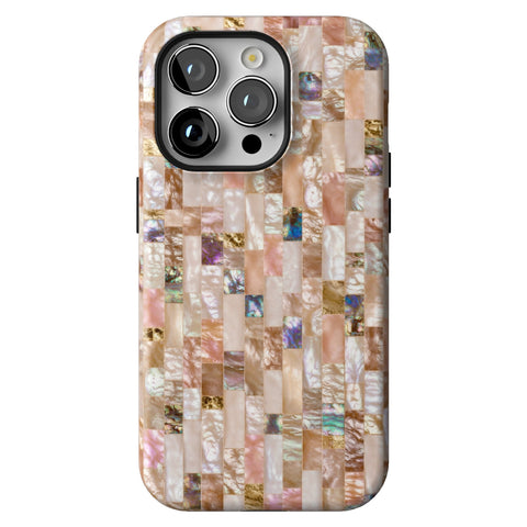 Rose Gold Abalone Shell Print Tough Phone Case for iPhone 14 Pro
