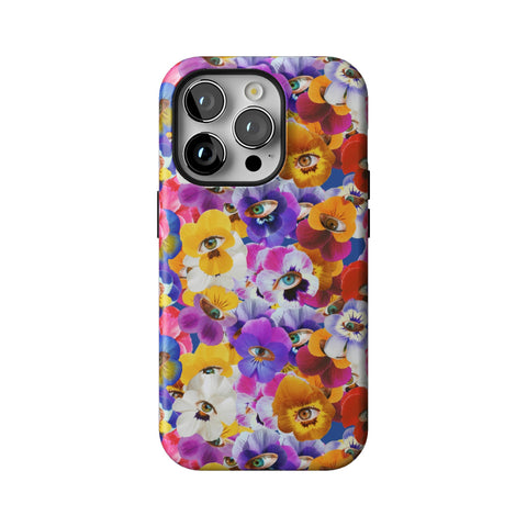 Pansy Eye Floral Tough Phone Case for iPhone 14 Pro