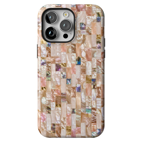 Rose Gold Abalone Shell Print Tough Phone Case for iPhone 14 Pro Max