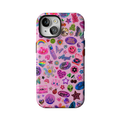 Baby Pink Y2K Stickers Print Tough Phone Case for iPhone 15