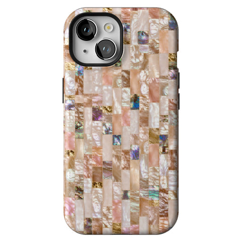 Rose Gold Abalone Shell Print Tough Phone Case for iPhone 15