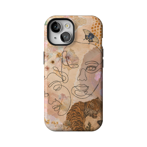 Line Art Faces Collage Tough Phone Case for iPhone 15