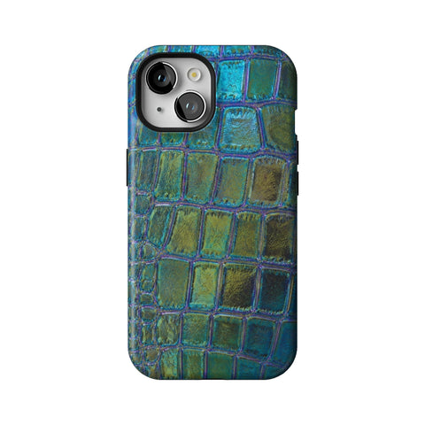 Teal Crocodile Print Tough Phone Case for iPhone 15