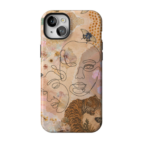Line Art Faces Collage Tough Phone Case for iPhone 15 Plus