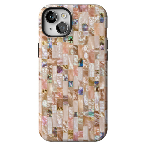 Rose Gold Abalone Shell Print Tough Phone Case for iPhone 15 Plus