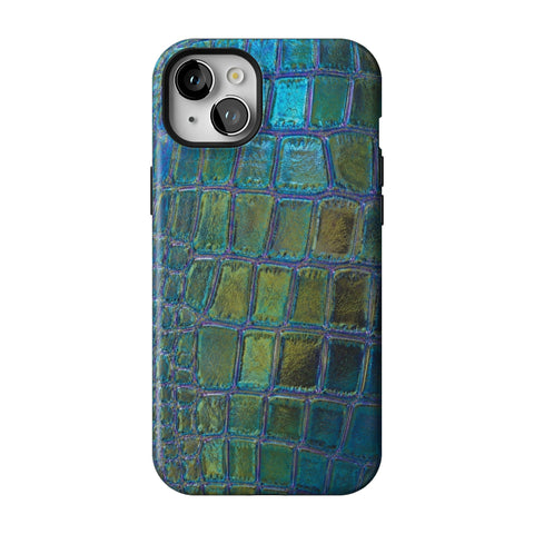 Teal Crocodile Print Tough Phone Case for iPhone 15 Plus