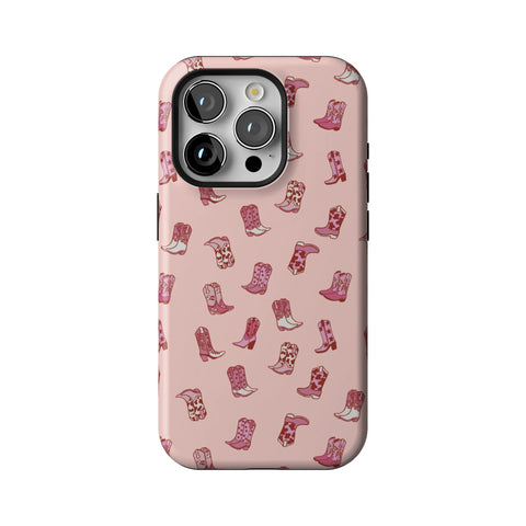 Pink Cowgirl Boots Tough Phone Case for iPhone 15 Pro