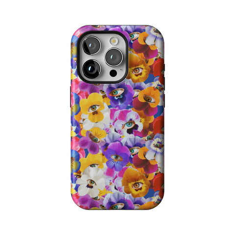 Pansy Eye Floral Tough Phone Case for iPhone 15 Pro