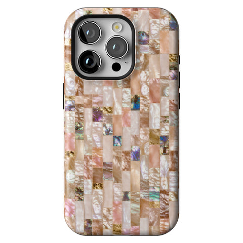 Rose Gold Abalone Shell Print Tough Phone Case for iPhone 15 Pro