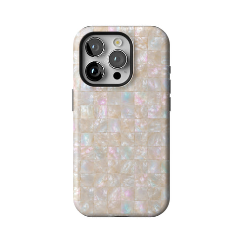 Opal Mother of Pearl Tile Print Tough Phone Case for iPhone 15 Pro
