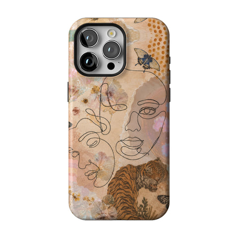 Line Art Faces Collage Tough Phone Case for iPhone 15 Pro Max