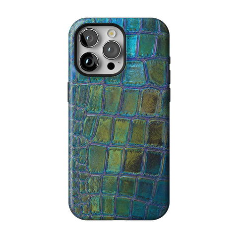 Teal Crocodile Print Tough Phone Case for iPhone 15 Pro Max