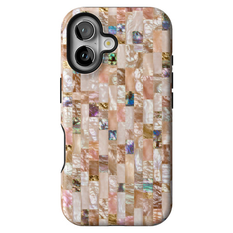 Rose Gold Abalone Shell Print Tough Phone Case for iPhone 16