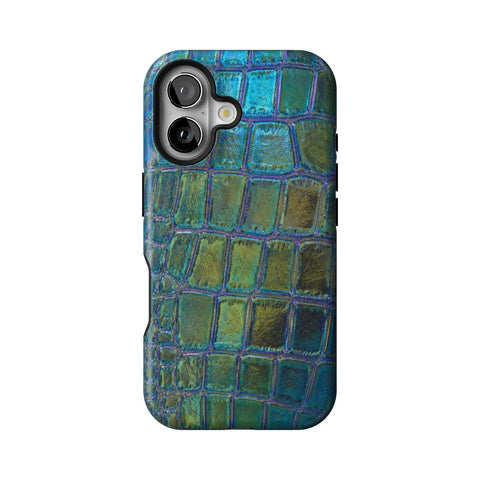 Teal Crocodile Print Tough Phone Case for iPhone 16