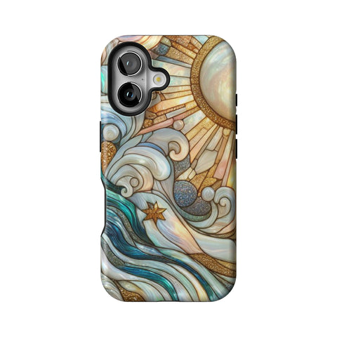 Waves & Sun Rays Stained Glass Illusion Print Tough Phone Case for iPhone 16