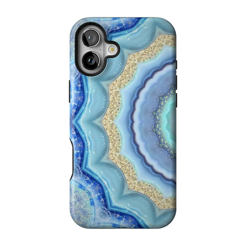 Blue Boho Tie Dye Tough Phone Case for iPhone 16 Plus