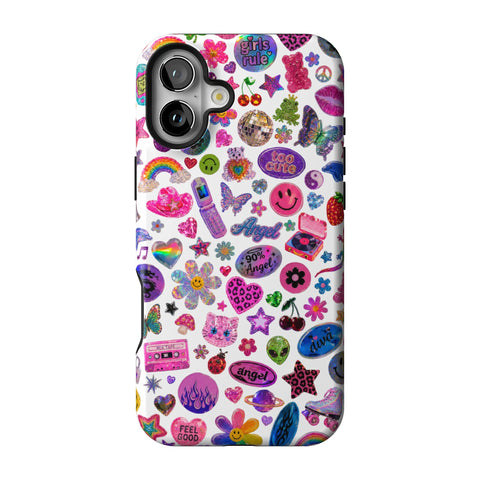 White Y2K Stickers Print Tough Phone Case for iPhone 16 Plus