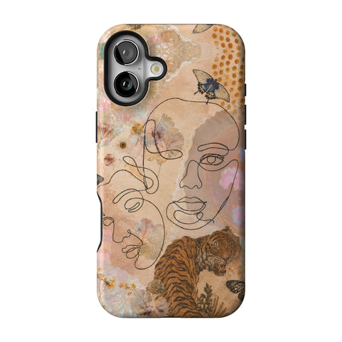 Line Art Faces Collage Tough Phone Case for iPhone 16 Plus