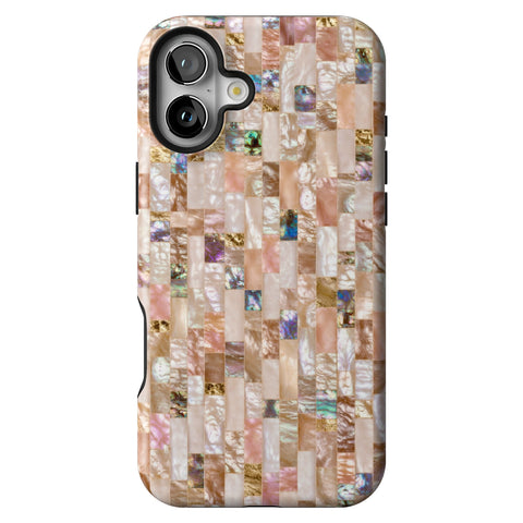 Rose Gold Abalone Shell Print Tough Phone Case for iPhone 16 Plus