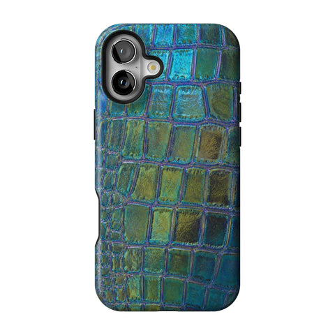 Teal Crocodile Print Tough Phone Case for iPhone 16 Plus