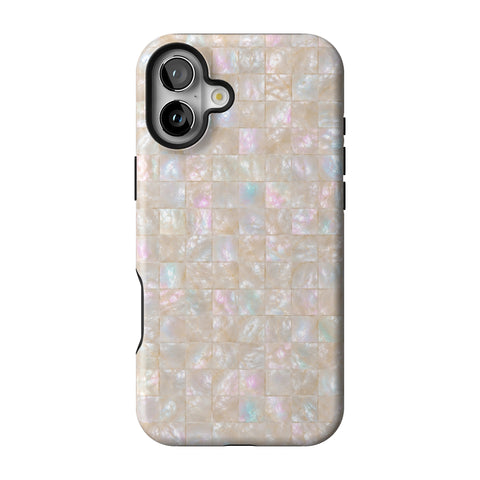 Opal Mother of Pearl Tile Print Tough Phone Case for iPhone 16 Plus