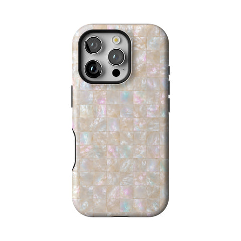 Opal Mother of Pearl Tile Print Tough Phone Case for iPhone 16 Pro
