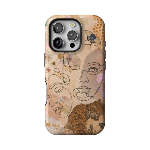 Line Art Faces Collage Tough Phone Case for iPhone 16 Pro