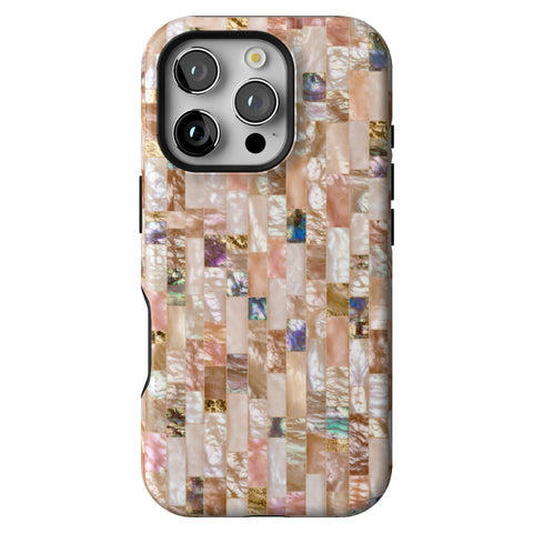 Rose Gold Abalone Shell Print Tough Phone Case for iPhone 16 Pro