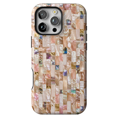 Rose Gold Abalone Shell Print Tough Phone Case for iPhone 16 Pro Max
