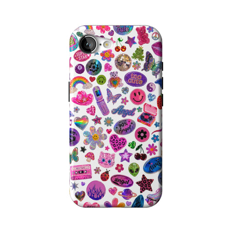 White Y2K Stickers Print Tough Phone Case for iPhone 16e