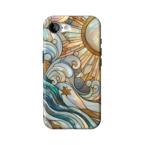 Waves & Sun Rays Stained Glass Illusion Print Tough Phone Case for iPhone 16e