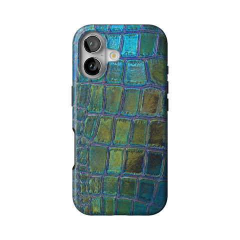 Teal Crocodile Print Tough Phone Case for iPhone 17