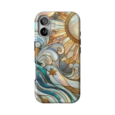 Waves & Sun Rays Stained Glass Illusion Print Tough Phone Case for iPhone 17