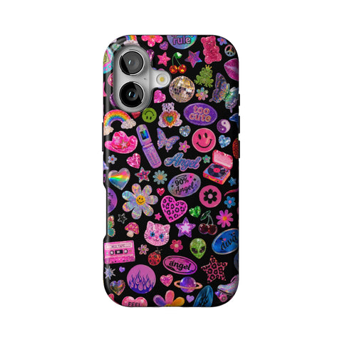 Black Y2K Stickers Print Tough Phone Case for iPhone 17