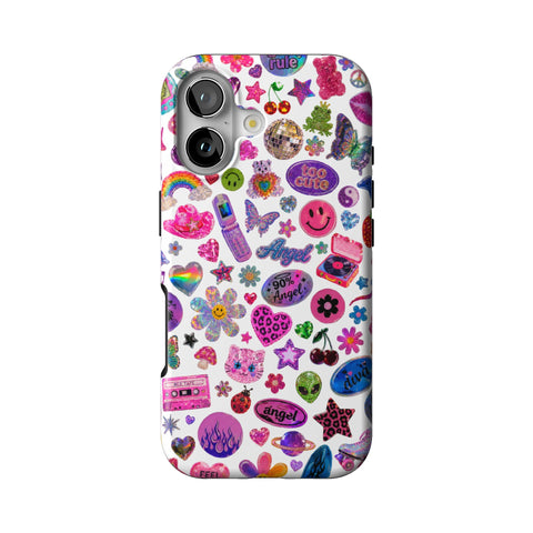 White Y2K Stickers Print Tough Phone Case for iPhone 17